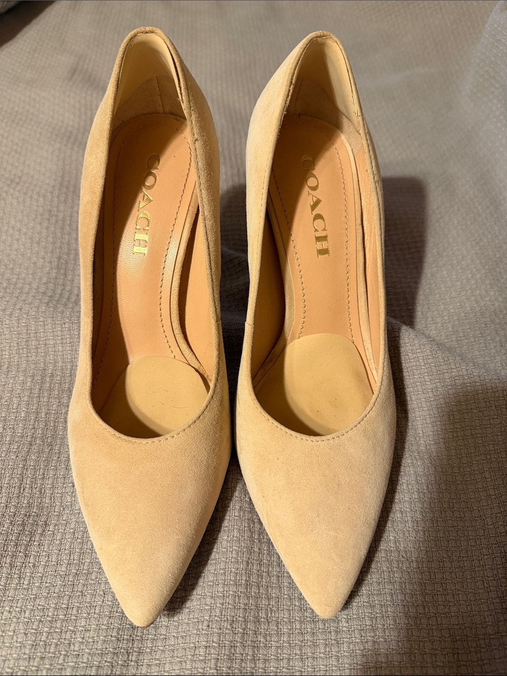 Coach Beige Suede Pointed Toe Pumps